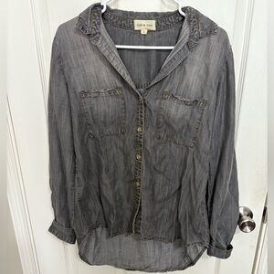 Cloth & Stone Acid Wash Grey Tencel Button Down Shirt